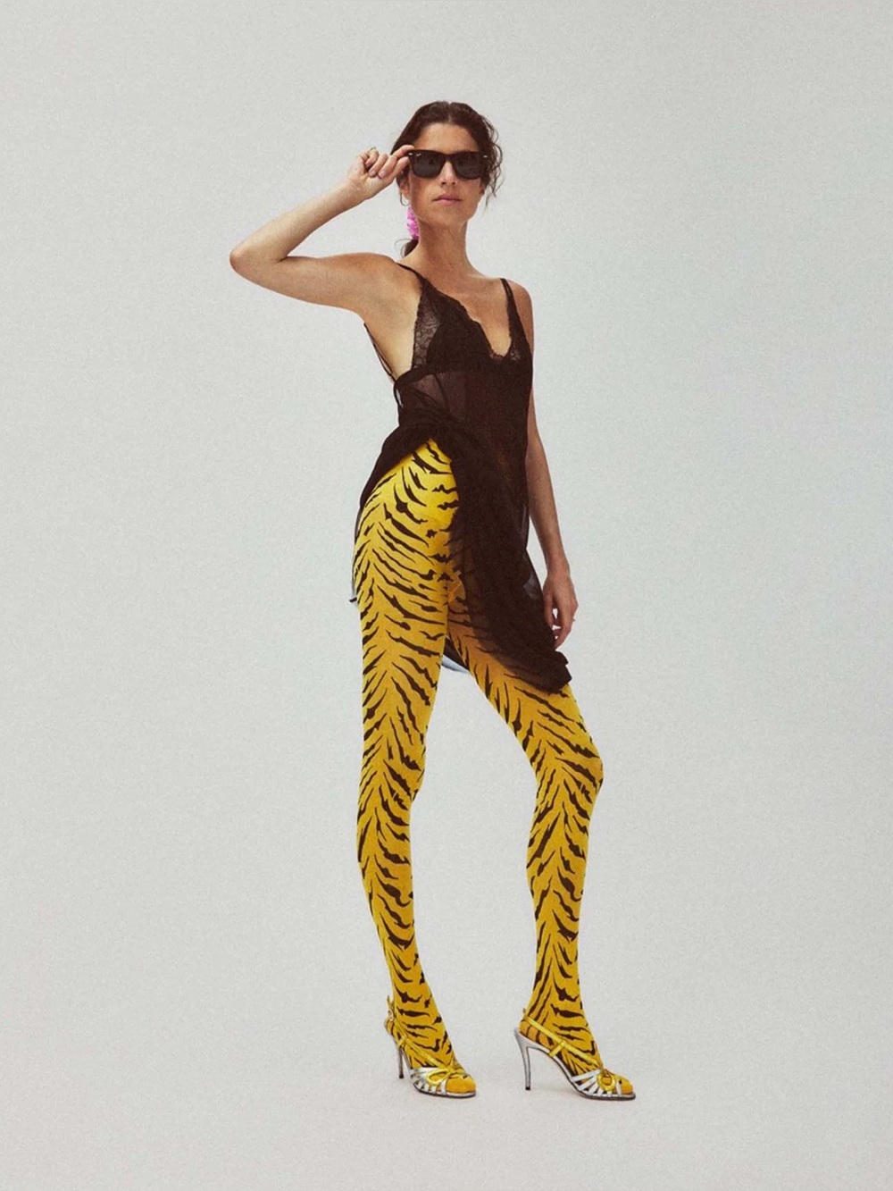 SWEDISH STOCKINGS X LEANDRA MEDINE COHEN ROXANA TIGER TIGHTS IN ORANGE